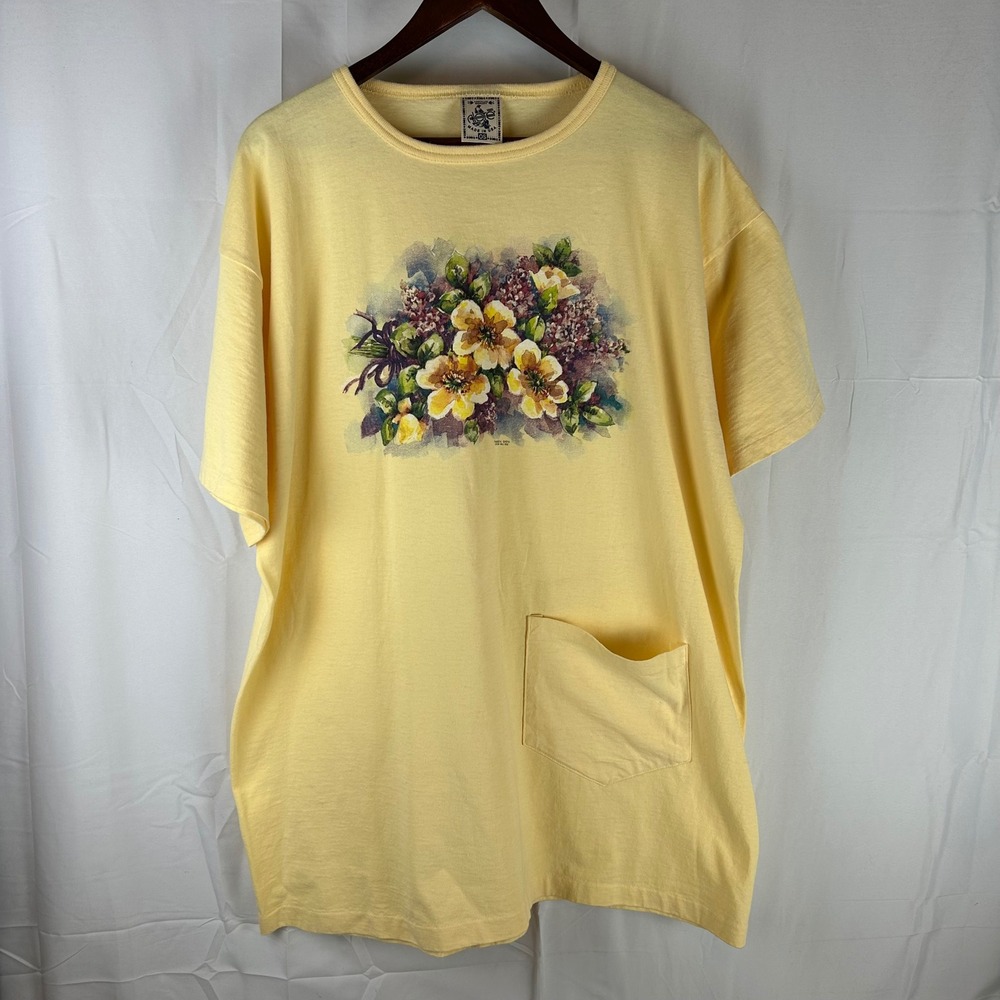 VTG‎ Alore Floral Graphic T-Shirt Womens OS Watercolor Cheryl Smith Pocket USA